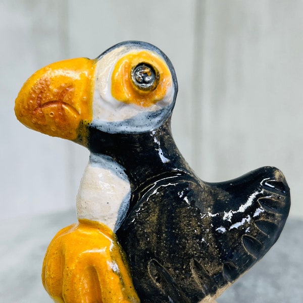 Fun Puffin Bird, Ceramic Ornament, Shell, Handmade Clay Figurine, Pottery Home Decor, Decoration, Birds, Wildlife, Kiln Fired Clay, Ceramics