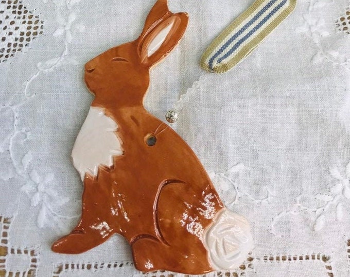 Bunny Rabbit Pottery Ornament, Handmade Ceramic Bunny Ornaments, Kiln Fired Clay, Sussex Ceramics UK, Easter Bunny, Home Decoration.