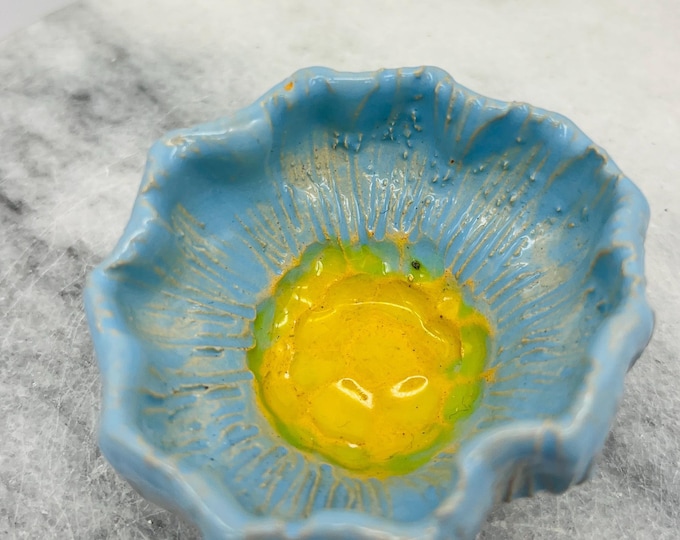 Handmade Forget Me Not Pottery Dish: Ceramic Floral Jewelry Holder