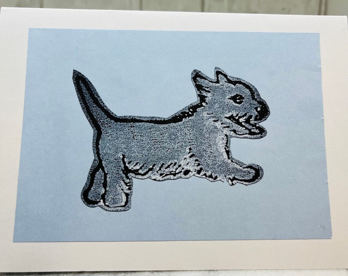 West Highland Terrier Dog Hand Printed Card, Westie, Handmade Greetings Card, Hand Printed Cards, Dogs, Birthday Card, Anniversary, Woof.