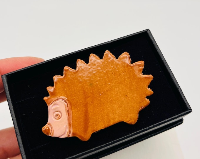 Handmade Ceramic Hedgehog Brooch: Whimsical Jewelry