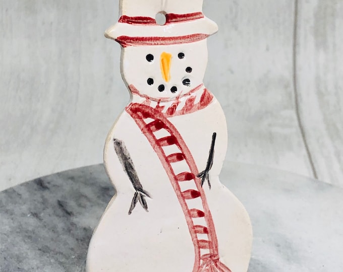 Snowman, Xmas Tree Pottery Decoration, Christmas Gifts, Stocking filler, Handmade Ceramics, Sussex Ceramics UK, Kiln Fired Clay, Xmas Decor.
