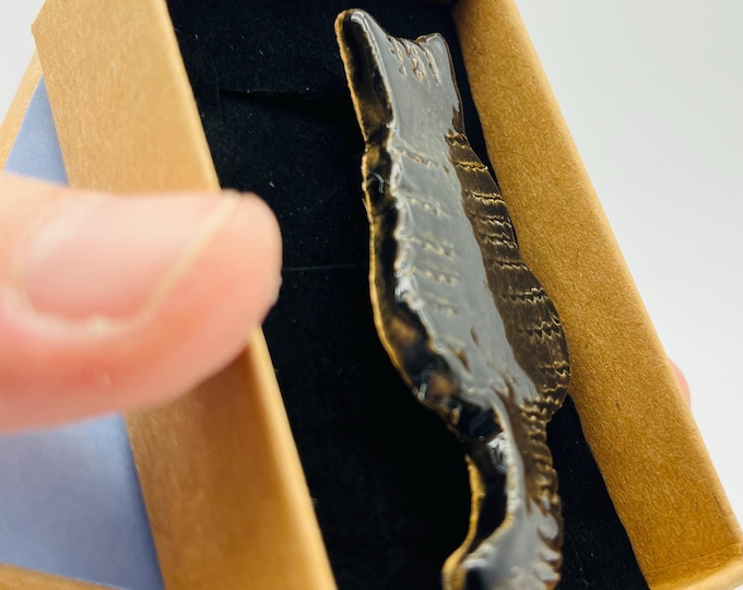 Handmade Black Cat Brooch, Hand Painted Ceramic Pin