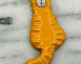 Handmade Ginger  Cat Ornament: Ceramic Pottery Decoration