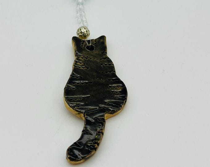 Black Ceramic Cat, Handmade Ceramics Ornaments, Pottery Ornament, Kitty Cats Decorations, Home Decoration, Home Interiors, Kiln Fired Clay.
