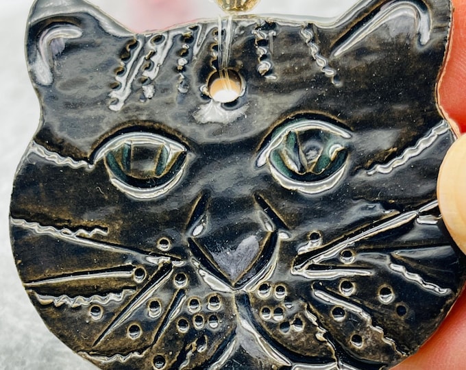 Black Ceramic Cat, Handmade Ceramics Ornaments, Christmas Pottery Ornament, Xmas Cats Decorations, Home Decoration, Home Interiors, Clay.