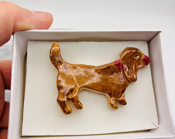 Handmade Ceramic Basset Hound Brooch, Dog Lover Gift