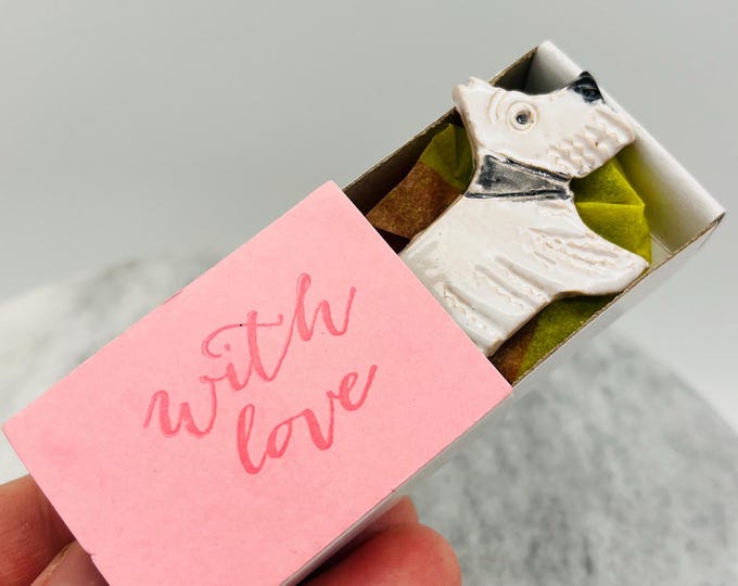 Pottery Westie Dog Brooch: Handmade Ceramic Terrier Pin