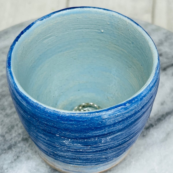 Blue Wheel Thrown Pottery Pot, Handmade Ceramics UK, Ceramic Ring Bowl, Kiln Fired Clay Ornament, Home Decor Jewellery Dish, Home Interiors.