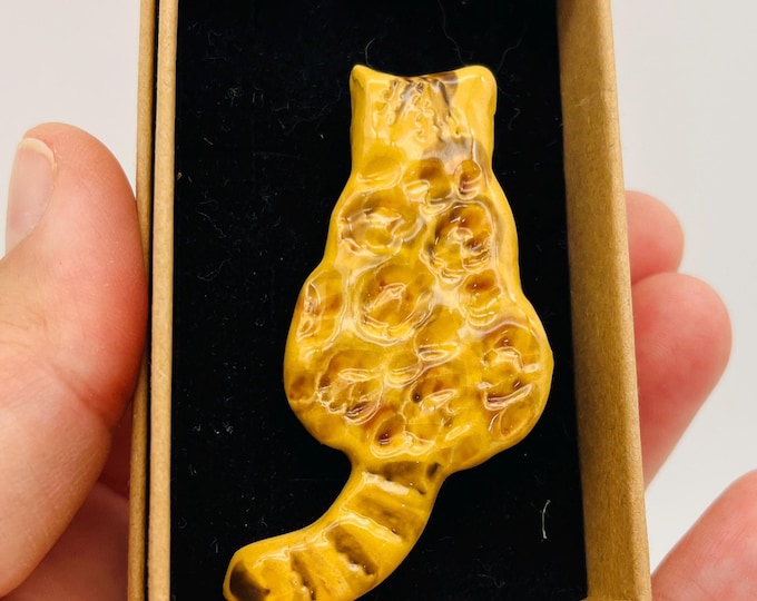Bengal Cat Ceramic Brooch: Handmade Pottery Jewelry, Sussex Ceramics UK