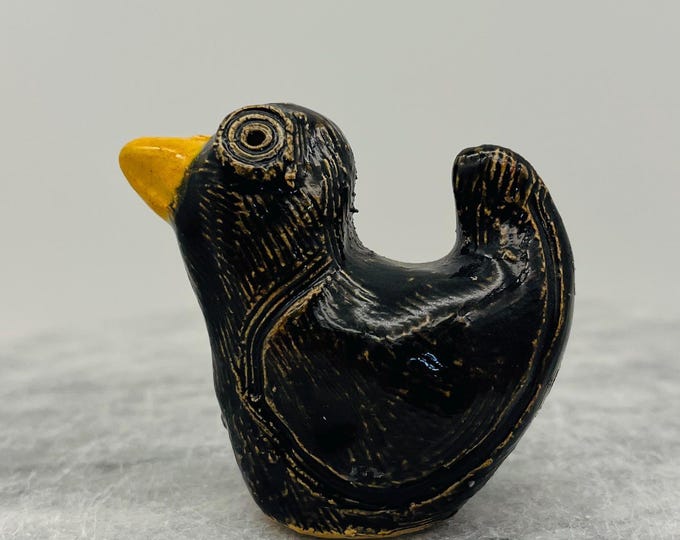 Handmade Ceramic Blackbird: Mini Pottery Bird, Home Decor