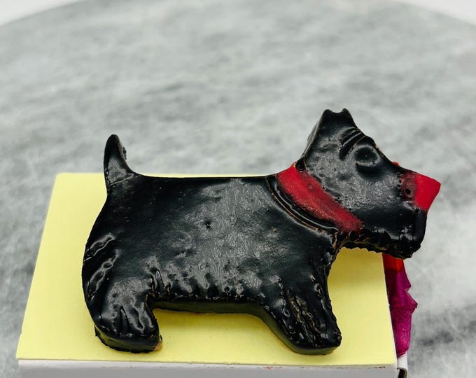 Handmade Scottish Terrier Brooch: Kiln Fired Clay Scottie Dog