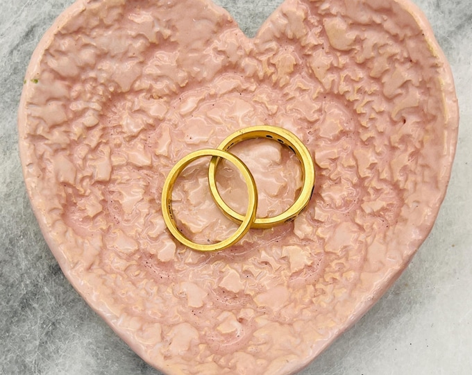 Handmade Pottery Heart Ring Dish: Pink Ceramic Jewelry Bowl