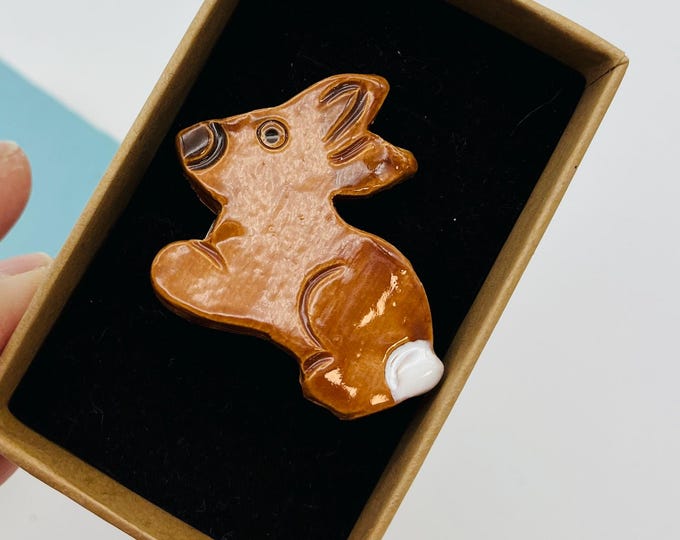 Bunny Rabbit Ceramic Brooch, pottery, Gift for her, Handmade Rabbit, Pottery Jewellery, Kiln Fired Clay, Sussex Ceramics UK.