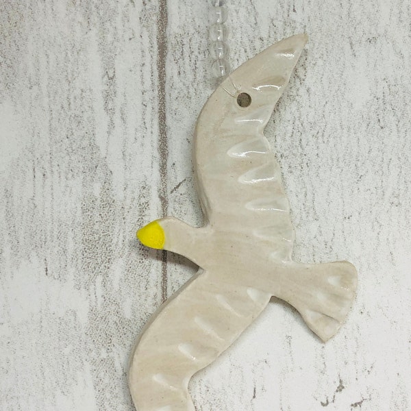 Seagull, Hanging Ceramic Ornament Decoration, Handmade Pottery Seagull Bird, Kiln Fired Clay, Home Decor, Home Interiors, Sussex Ceramics UK