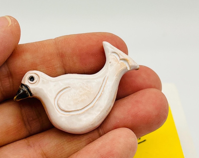 Handmade Ceramic Dove Brooch: Kiln Fired Clay Bird - Sussex Ceramics UK