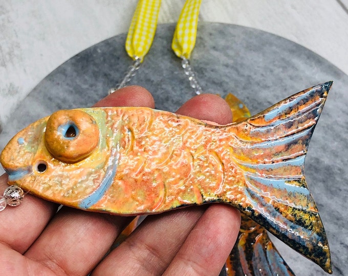 GoldFish, Pottery Goldfish Pet, Fishes, Orange Fish, Childrens Pet Joke, Gift for her, Gift for Him, Sussex Ceramics UK, Kiln Fired Clay.