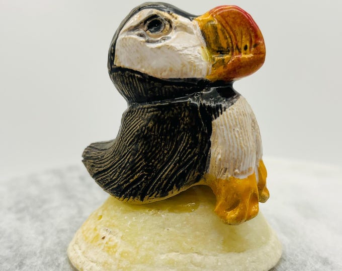Handmade Ceramic Puffin Figurine: Beach Shell Ornament
