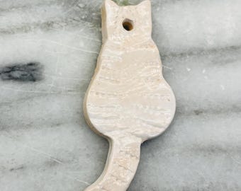 Handmade White Cat Ornament: Ceramic Pottery Decoration