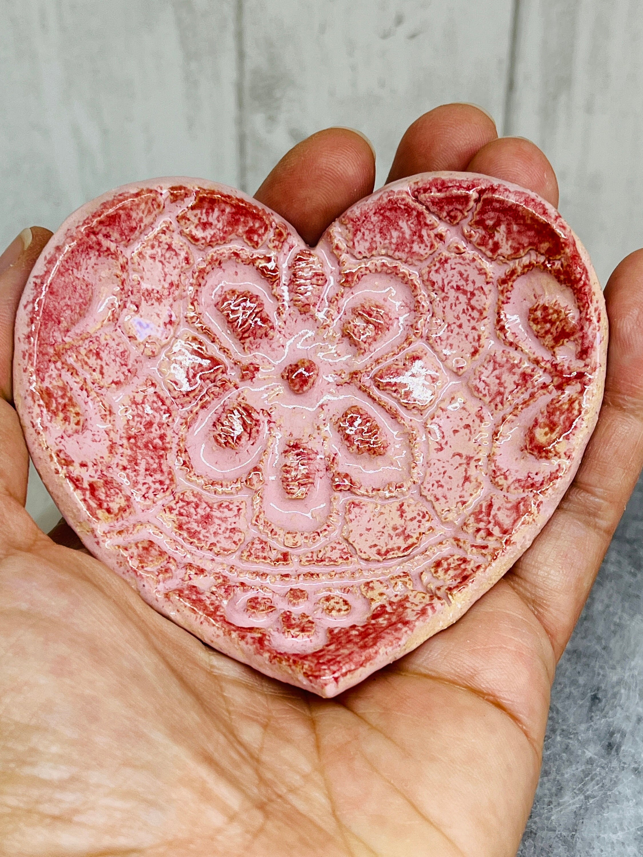 Heart Ring Dish, Handmade Pottery Jewellery Bowl, Ceramic Love Hearts