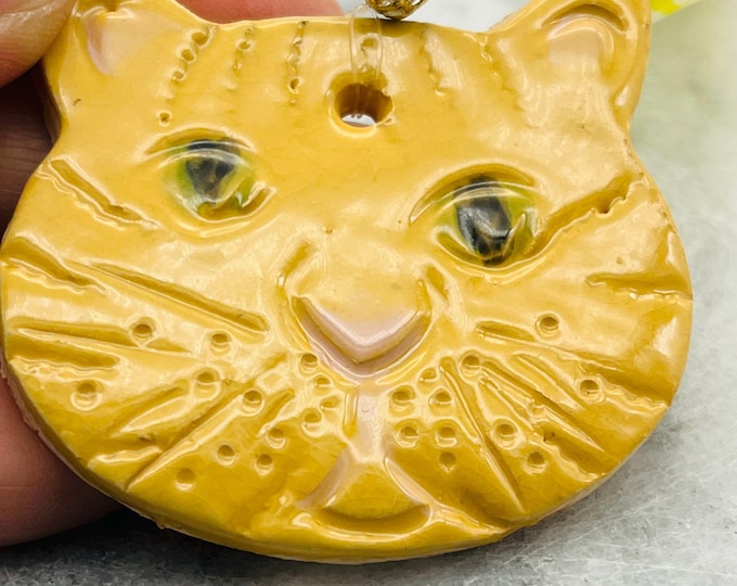 Ginger Ceramic Cat, Handmade Ceramics Ornaments, Christmas Pottery Ornament, Xmas Cats Decorations, Home Decoration, Home Interiors, Clay.