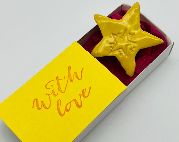 Yellow Star Pottery Brooch, Thank you, You Are A Super Star, Ceramic Star Brooch, Teachers Gifts, Brilliant Person, Sussex Ceramics UK.