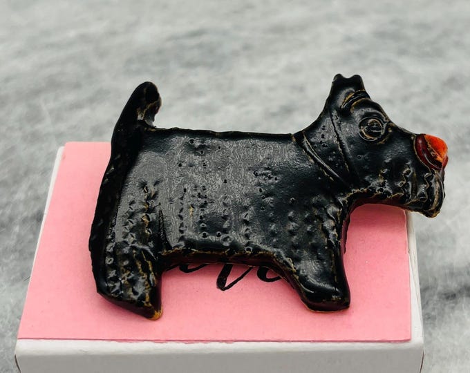 Handmade Scottish Terrier Brooch: Kiln Fired Clay Scottie Dog