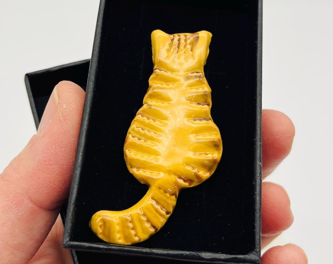 Handmade Kitty Cat Ceramic Brooch: Kiln Fired Clay, Sussex Ceramics