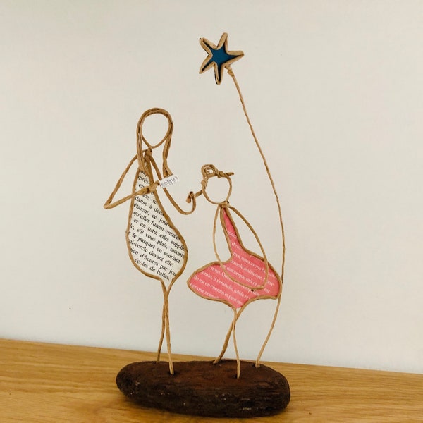 Star dancer figurines string and original or personalized gift paper ballerina passion dance sculpture wire kraft reinforced driftwood