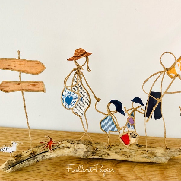 Souvenir de vacances figurines en ficelle et papier cadeau original ou personnalisé famille enfant été mer sculpture kraft armé bois flotté