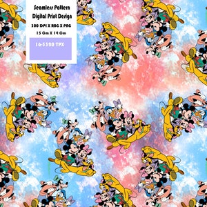 Mickey Mouse Seamless Pattern: Digital Paper for Fabric (PNG)