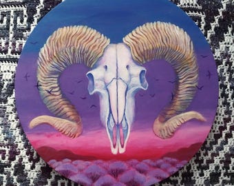 Wanderer | Original Ram Skull Painting | Gothic Whimsical Wall Art Decor