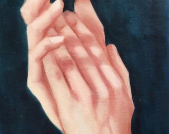 Praying hands I Original Painting, Gothic Mystical Art, Star, Cosmic Spiritual Art