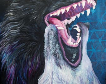 Original Two Wolf Painting, Gothic Art, Whimsigoth Decor, Acrylic Canvas Board