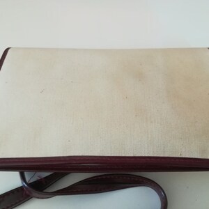 Vintage Ecru canvas and Brown faux leather 70's clutch image 3