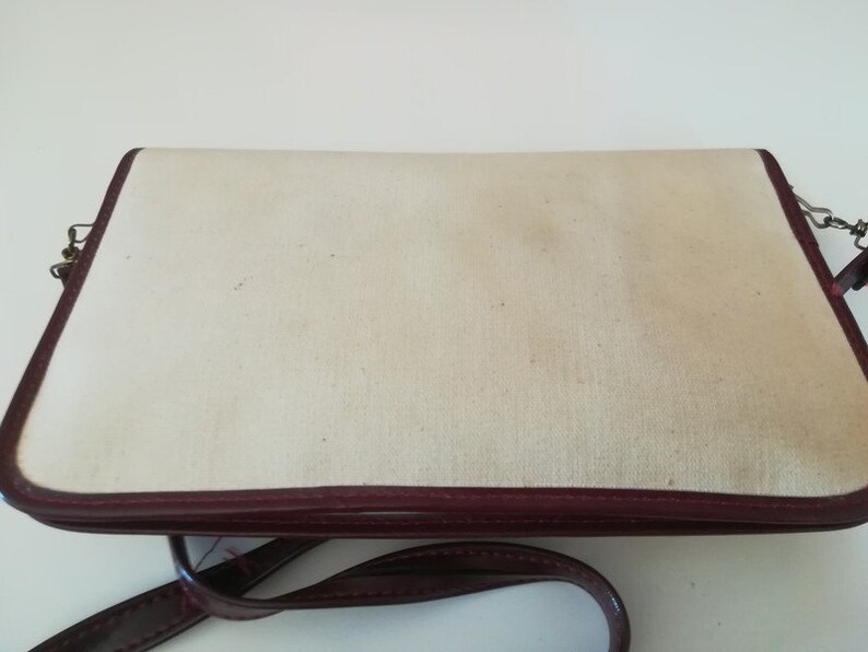 Vintage Ecru canvas and Brown faux leather 70's clutch image 3