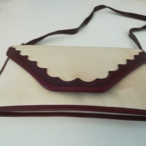 Vintage Ecru canvas and Brown faux leather 70's clutch image 1