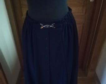 Vintage falda midi plisado azul marino rey abotonado delante de PARIS COUTURE