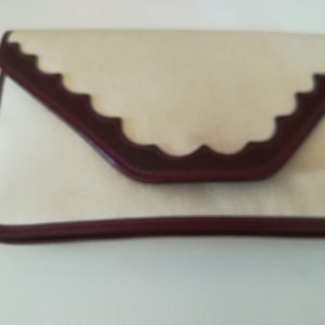 Vintage Ecru canvas and Brown faux leather 70's clutch image 2