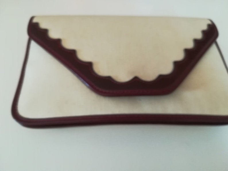 Vintage Ecru canvas and Brown faux leather 70's clutch image 2