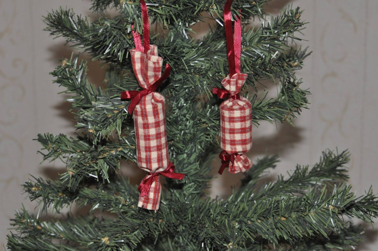 Lot de 5 Bonbons Noël en Tissu à Carreau