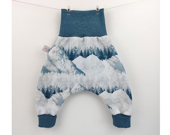 3 months, 3 years, warm winter evolutionary sarouel for baby child in fleece sweatshirt, Mountain pattern