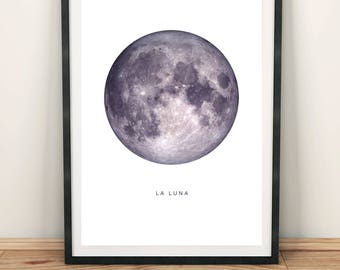 La Luna Print, Full Moon Poster, La Luna Wall Art, La Luna, Ultra Violet Decor, Full Moon Printable, Instant Download Art Print, Dorm Poster