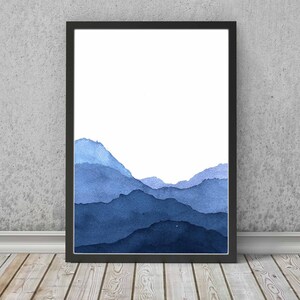 Abstract Watercolor Wall Decor Indigo Valley Blue to Indigo Tones Abstract Art Printable Instant Housewarming Gift