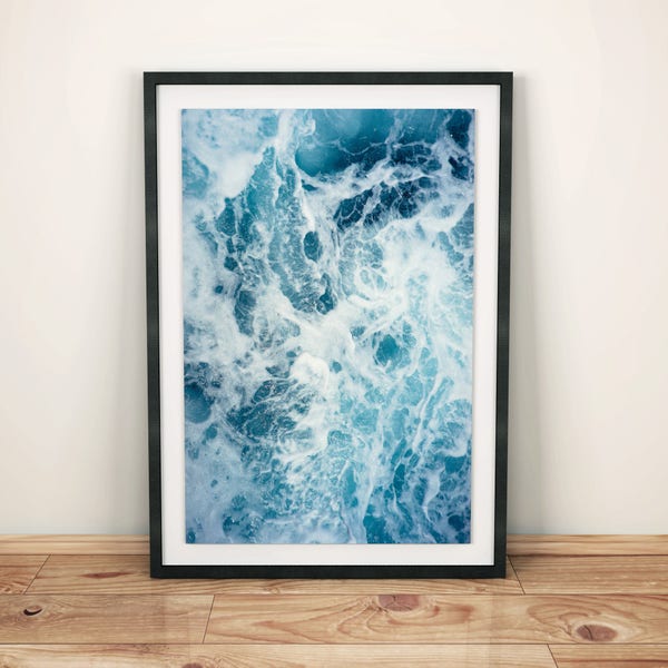 Ocean Water Wall Art Print, Aqua Blue and White Abstract Art, Coastal Beach Decor, Ocean Waves Print, Sea Photograph, Instant Digital Print