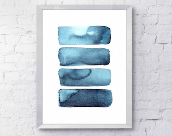 Modern Abstract Printable Art, Indigo Minimal Abstract Print, Scandinavian Indigo Print, Watercolor Abstract Print, Print At Home Art