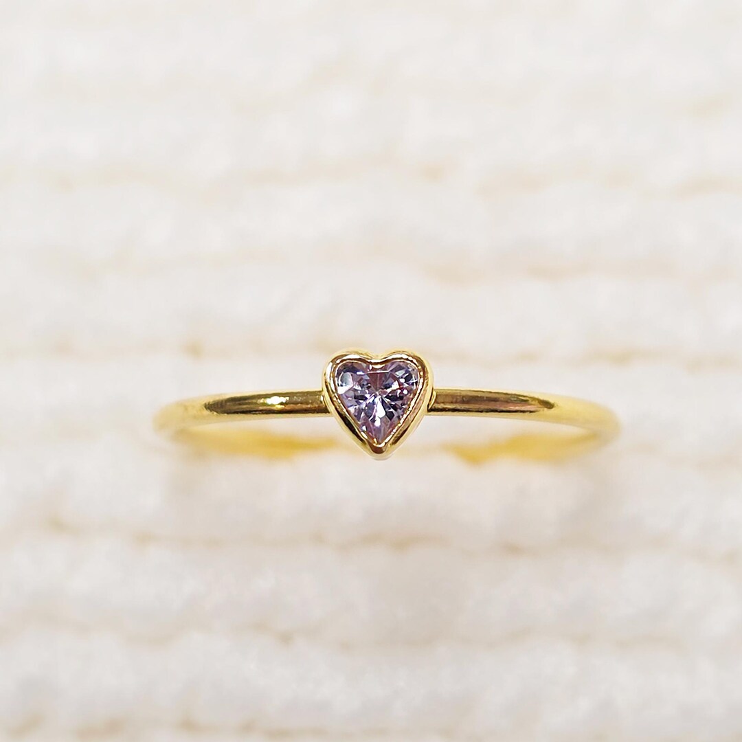 3mm Heart Bezel Set Stacking Ring With Lavender CZ • Gold Filled (14KGF ...