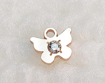 BU65CZ Gold Filled (14KGF)/925 Silver 5.7 x 4.9mm Tiny Butterfly Charm With CZ For Bracelet Necklace Making Findings Jewelry DIY Accessories