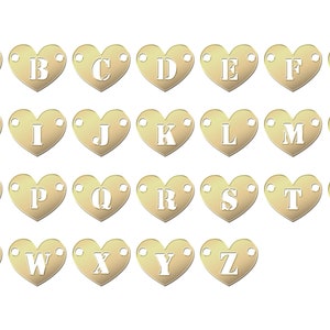 GFHA6H224GA A-Z lettre coeur connecteur avec 2 trous 8 x 6 mm pour bracelet collier faisant de l'or (14KGF) résultats de bijoux
