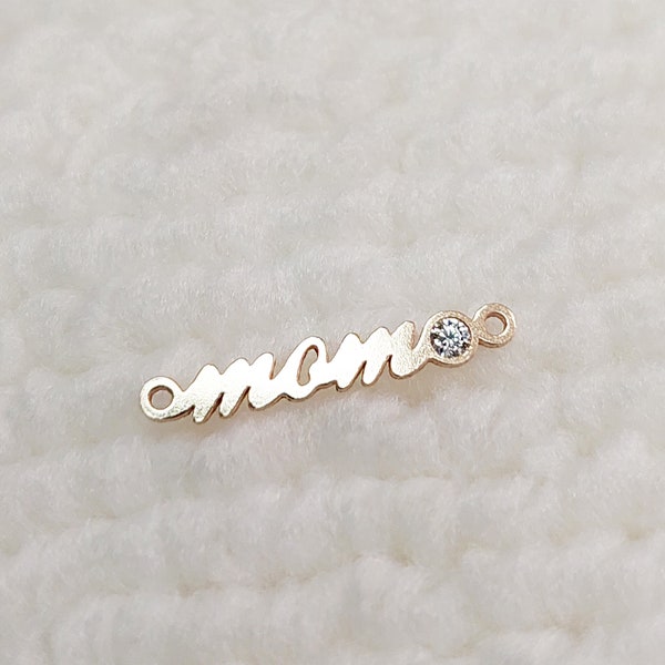 MO17CZ Mini Size Word "mom" Connector with CZ 20ga With Two Rings 16.8 x 2.6mm For Necklace Making Gold Filled (14KGF) Jewelry DIY